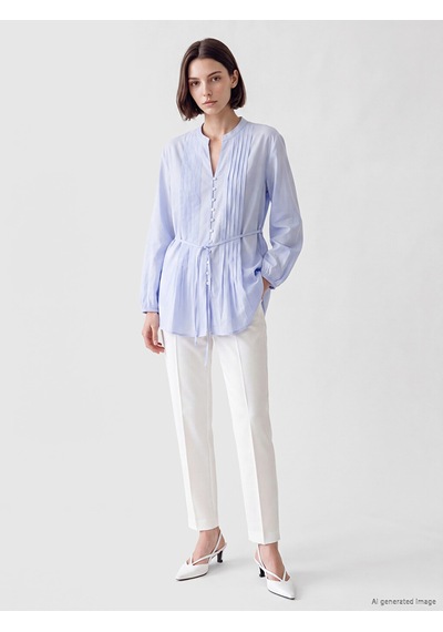 Lcw Modest Mavi Pileli Kuşaklı Oversize Kadın Gömlek Tunik