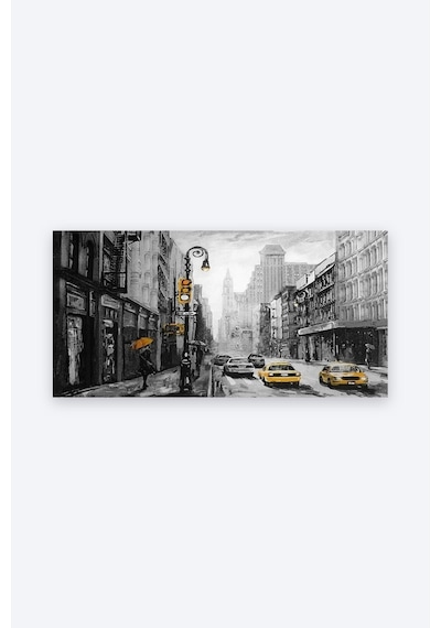 Tam Renk Sarı Şemsiyeli Kadın Dekoratif Kanvas Duvar Tablosu Çok Renkli