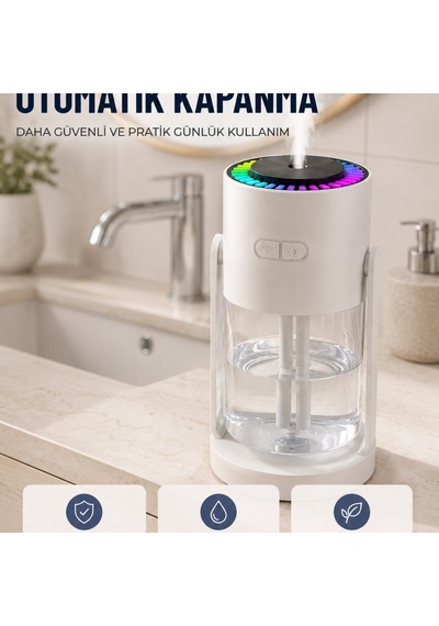 Led Işıklı Hava Nemlendirme Cihazı Şeffaf Su Hazneli Sessiz Masaüstü Nemlendirici
