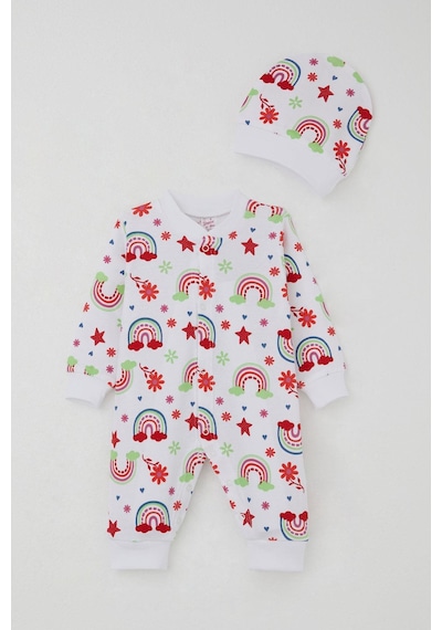 Breeze Kız Bebek Tulum Gökkuşağı Masalı Çiçek Desenli 0-6 Ay, Beyaz Beyaz