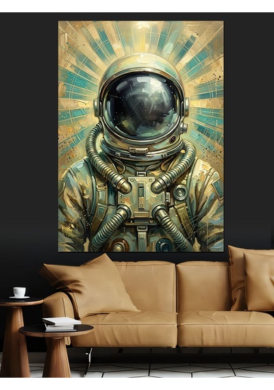 Güneş Işınları Altında Modern Astronot Dekoratif Kanvas - Mdf Ahşap Tablo
