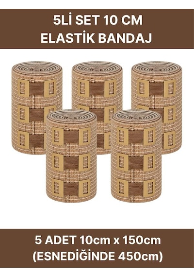 Elastik Bandaj Seti 5 Li 5x10cm 20 Klipsli 4,5 Metreye Kadar Uzar, Spor Ve Günlük Kullanım