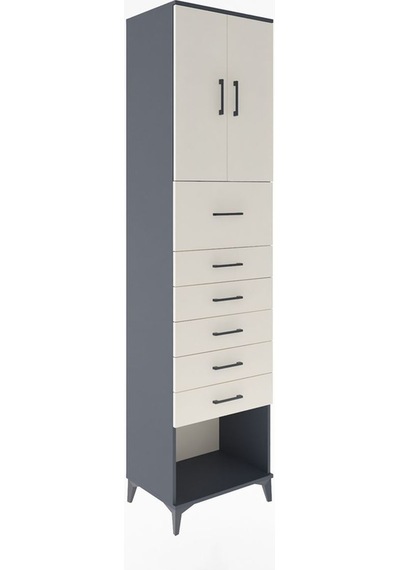 Hyperion Dolap 2 Raflı 6 Çekmeceli 2 Kapaklı 60x44x243 Antrasit-aytaşı Antrasit