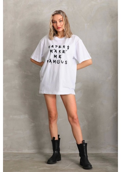 Wear Vexel Kadın Ön Ve Arka Baskılı Oversize Kısa Kol T-shirt - Beyaz Beyaz