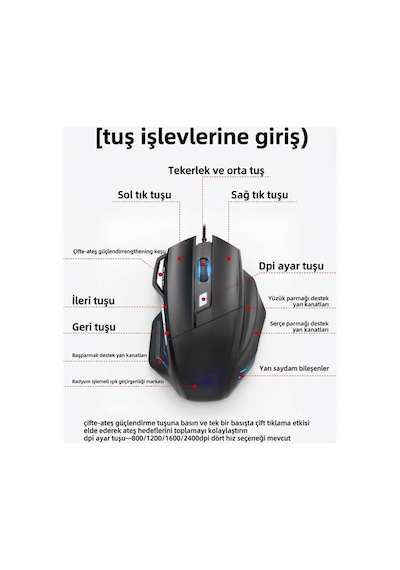 G200 Rgb Işıklı 7 Tuşlu 2400 Dpı Ergonomik Gaming Oyuncu Mouse - Çift Ateş Özellikli