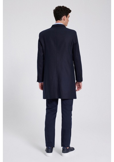 Twn Slim Fit Lacivert Düz Tek Yırtmaçlı Viskonlu Palto 3ef088438751m Lacivert