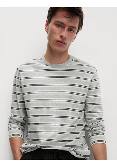 Marks & Spencer Saf Pamuk Çizgili Pijama Takımı T07000570 Gri