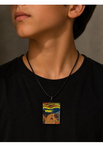 Renkli Sanat Figürlü Kolye Capybara El Yapımı Tasarım İpli Unisex Hediye Çok renkli