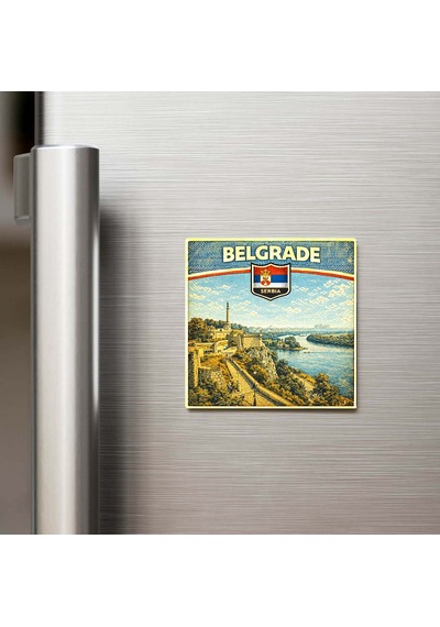 Retro Sırbistan Belgrad Şehri Temalı Vintage Buzdolap Magneti 9x9 Cm