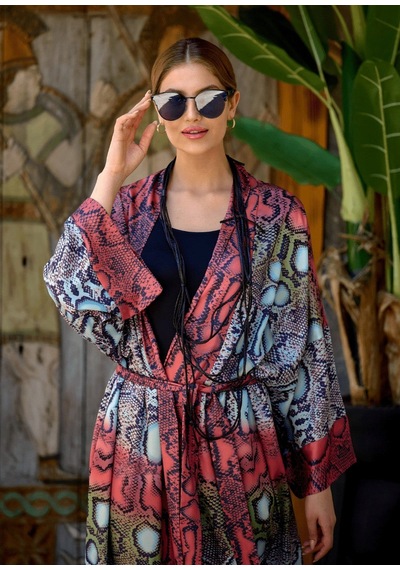 Mayovera Yılan Desen Kimono Çok Renkli