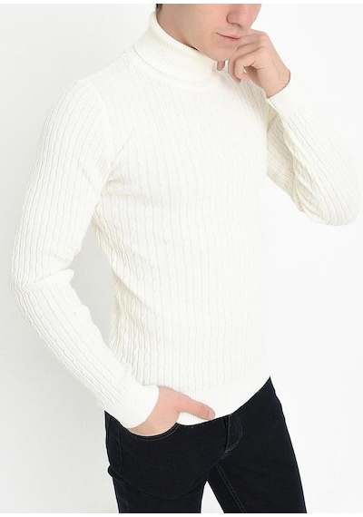 Efor Tr 814 Slim Fit Ekru Balıkçı Triko Ekru