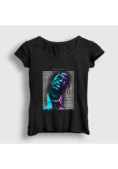 Presmono Kadın Warp Astroworld Travis Scott T-shirt Siyah