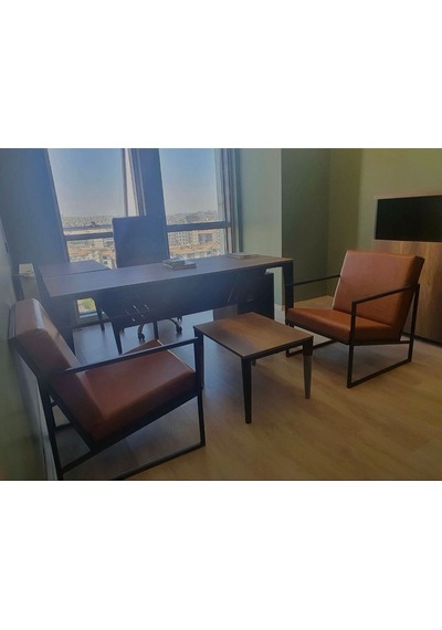 Azra Mobilya Deri Taba Berjer Metal Iskandinav Koltuk - Ofis Büro Koltuğu - - Balkon Mobilyası - Siyah Metal - Taba