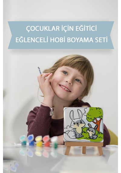 Sevimli Tavşanlar Çocuk Eğitici Tuval Boyama Hobi Seti