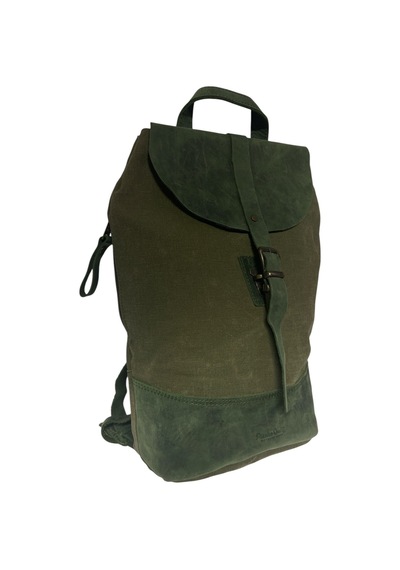 Old Cotton Cargo Vintage Kanvas Deri Su Geçirmez Design Unisex Günlük Gezi Okul Seyahat Kamp Sırt Çantası 24x40cm Haki