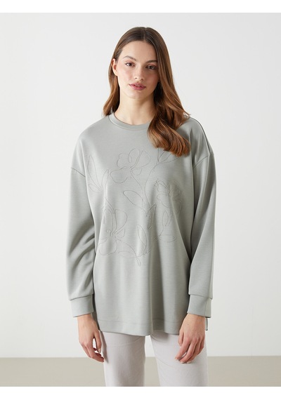 Lcwaıkıkı Classic Haki Bisiklet Yaka Kadın Sweatshirt Tunik