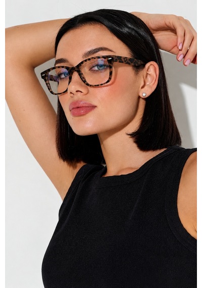 Wayfarer Leopar Desenli Mavi Işık Koruyucu Optik Uyumlu Çerçeveli Gözlük Şeffaf
