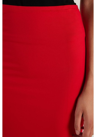 Tudors Kadın Slim Fit Dar Kesim Midi Boy Kırmızı Etek-34661 Kırmızı