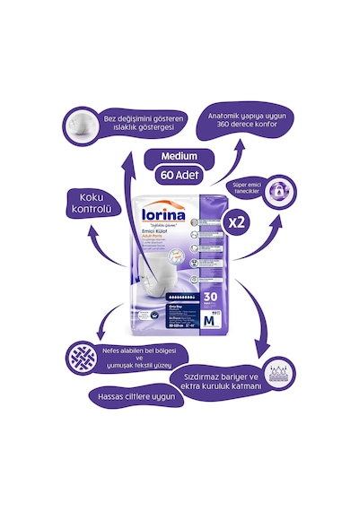 Lorina Emici Külot Hasta Bezi Medium 60'lı M