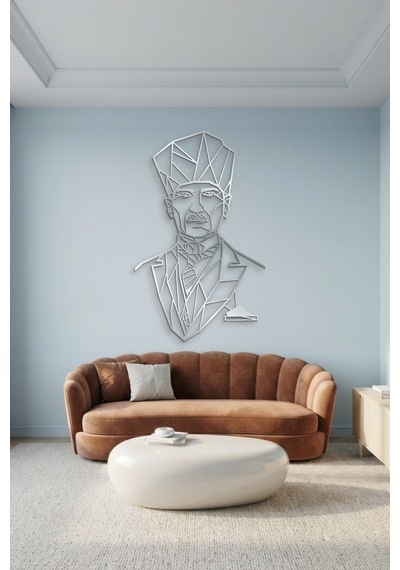 Atatürk Çizgi Metal Duvar Tablosu - Duvar Sanatı - Duvar Dekoru - Krom