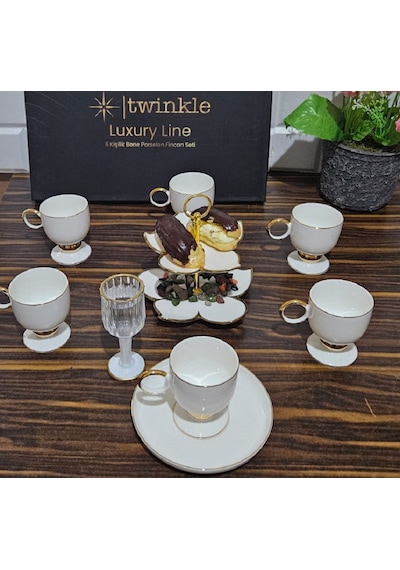 Twinkle Luxury Gold Bone Porselen Kahve Fincan Takımı 01gld01