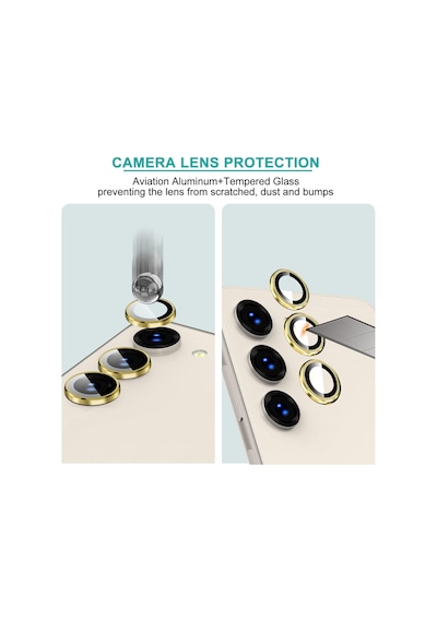 Samsung Galaxy S23 İçin Kamera Lens Koruyucuları Metal Gold Renk Temperli Cam Çizilmez Bağımsız Kamera Koruyucu Diğer