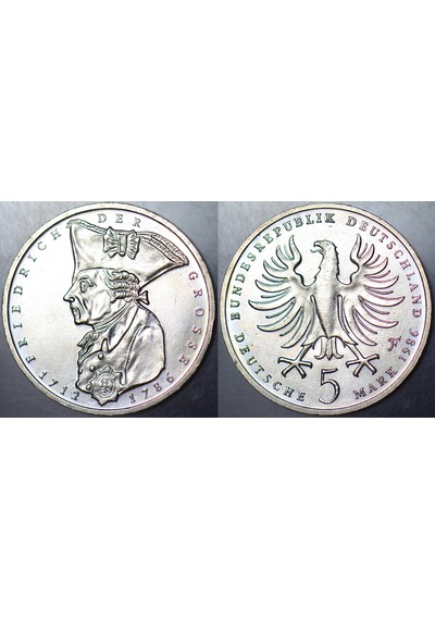 Almanya 5 Mark 1986 Hatıra-büyük Frederik'in Ölümünün 200. Yılı Çil -
