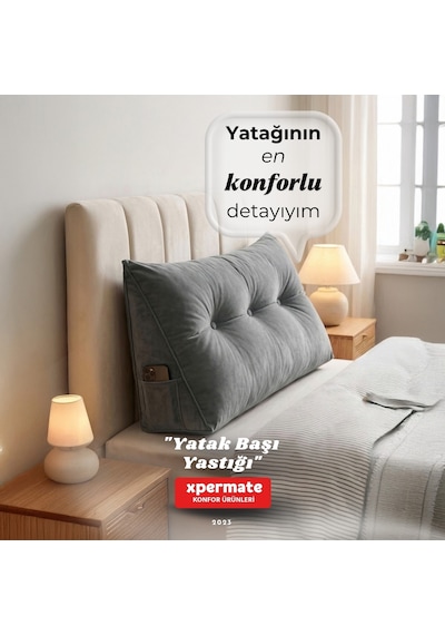 Yatak Başı Yastığı Sırt ve Bel Destek Yastığı 120 CM Yaslanma ve Dinlenme Yastığı Gri