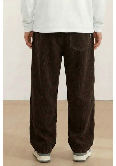 Genius Store Genıus Erkek Pantolon Fitilli Kadife Bol Paça Oversize Pantolon Kahverengi