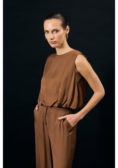 Sateen Colin Bluz - Kahve-137312