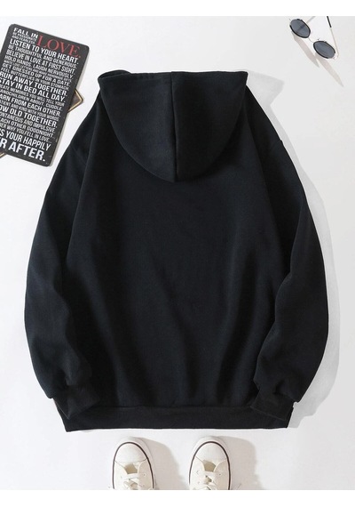 Startmore Siyah Unisex Kadın/erkek Nasa Renkli Baskılı Oversize Kapüşonlu