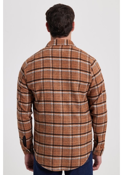 Tudors Erkek Slim Fit Dar Kesim Kareli Kışlık Oduncu Gömlek-42360 Kahverengi