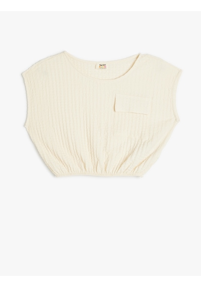 Koton Crop Bluz Kolsuz Dokulu Beli Lastikli Bej 4skg60082ak Ekru