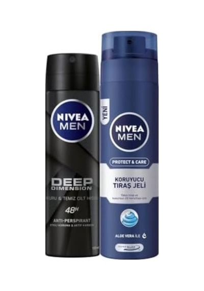 Men Erkek Sprey Deodorant Deep Dimension 48 Saat Anti-perspirant Koruma 150ml Ve Men Protect&care Tıraş Jeli 200ml, Kuru Ciltler İçin, Pürüzsüz Tıraş