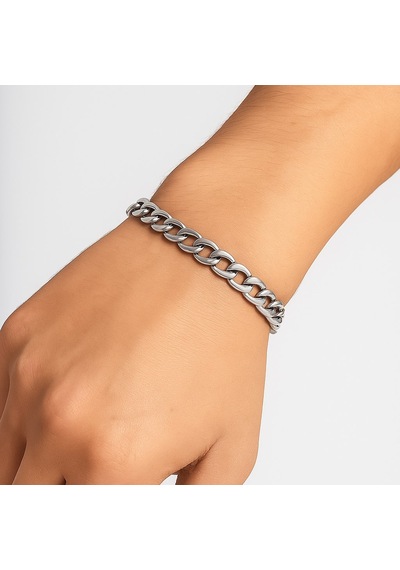 Gümüş Renk Cuban Kalın Unisex Erkek Metal Beyaz Çelik Zincir Çelik Bileklik- 2800 Çok Renkli