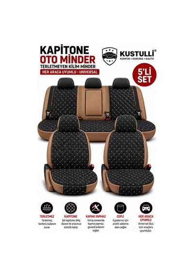 5'li Pilot Kapitone Terletmeyen Oto Koltuk Minder Cepli Model Gri 1