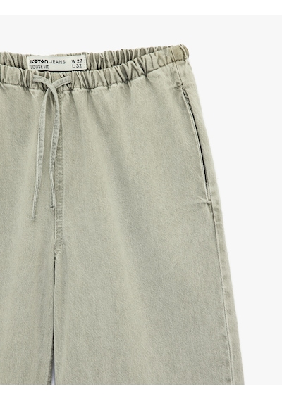 Koton Beli Bağcıklı Cep Detaylı Bol Paça Denim Pantolon Gri 6sal40041md