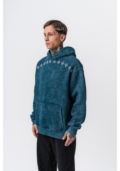Respire Erkek Muse Baskılı Yıkamalı Kapüşonlu Oversize Hoodie Zümrüt
