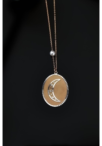 Papatya Silver 925 Ayar Gümüş Rose Rodyum Kaplama İncili Hilal Yıldız Kolye