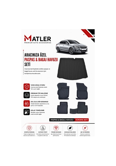 Peugeot 301 2021 Model 4d Ekstra Havuzlu Paspas Ve Bagaj Havuzu Set