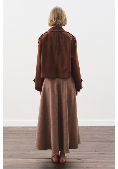 Manuka Ekose Desenli Geniş Etek Bordo Bordo