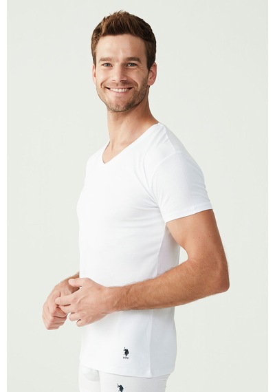 U.S. Polo Assn. Erkek Beyaz 2 Li V Yaka Atlet 80194