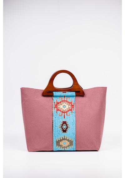 Fabric Craft Bag El Çantası Pembe Duck Kumaş Ahşap Saplı Lila - Pembe