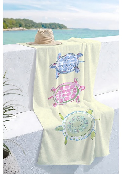 Deniz Kaplumbağası Figürlü Çocuk Plaj Havlusu - Pastel Marine Hızlı Kuruyan Mikrofiber Havlu Donuk Gölgesi