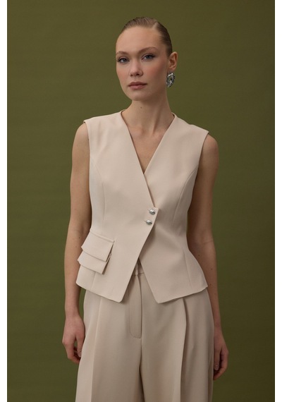 Sateen Sofia Yelek - Bej-137057 Bej