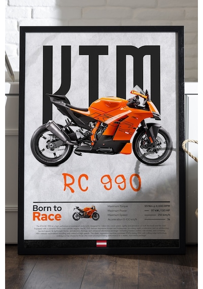 Ktm Rc 990 Siyah Ahşap Çerçeveli Poster, Dekoratif Motosiklet Duvar Tablosu