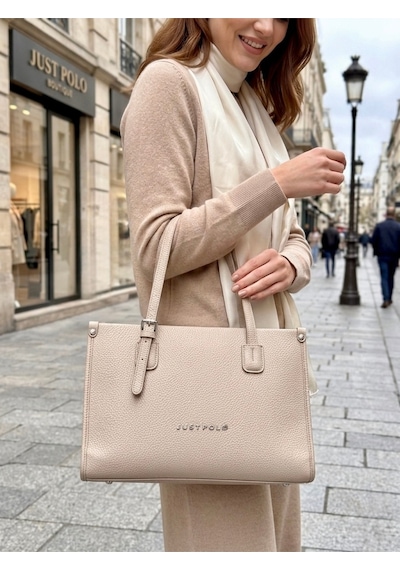 Just Polo Kadın Yeni Sezon Yumuşak Deri Büyük Boy Fermuarlı Lüks Tasarım El Çantası Shopper Taş