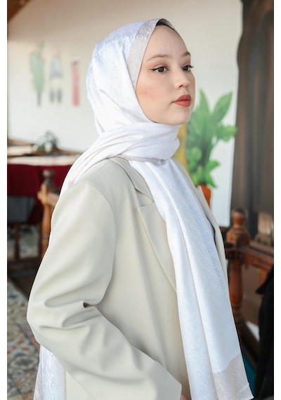 Premium Lux Original Monogram Şal İpek Vual, Yüksek Kalite, Hafif, Rahat, Şık, Tesettür, Shawl Krem & Kahve