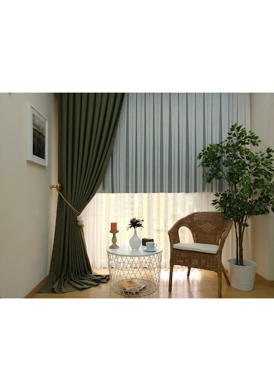 Evdepo Home Keten Haki Fon Perde Tek Kanat Haki