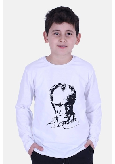 Fyk Kids Atatürk Imza Baskılı Unisex Çocuk Sweatshirt Beyaz